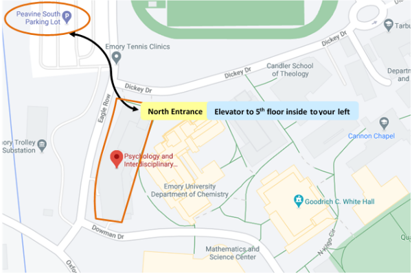 Map with location of the Emory Psychological Center